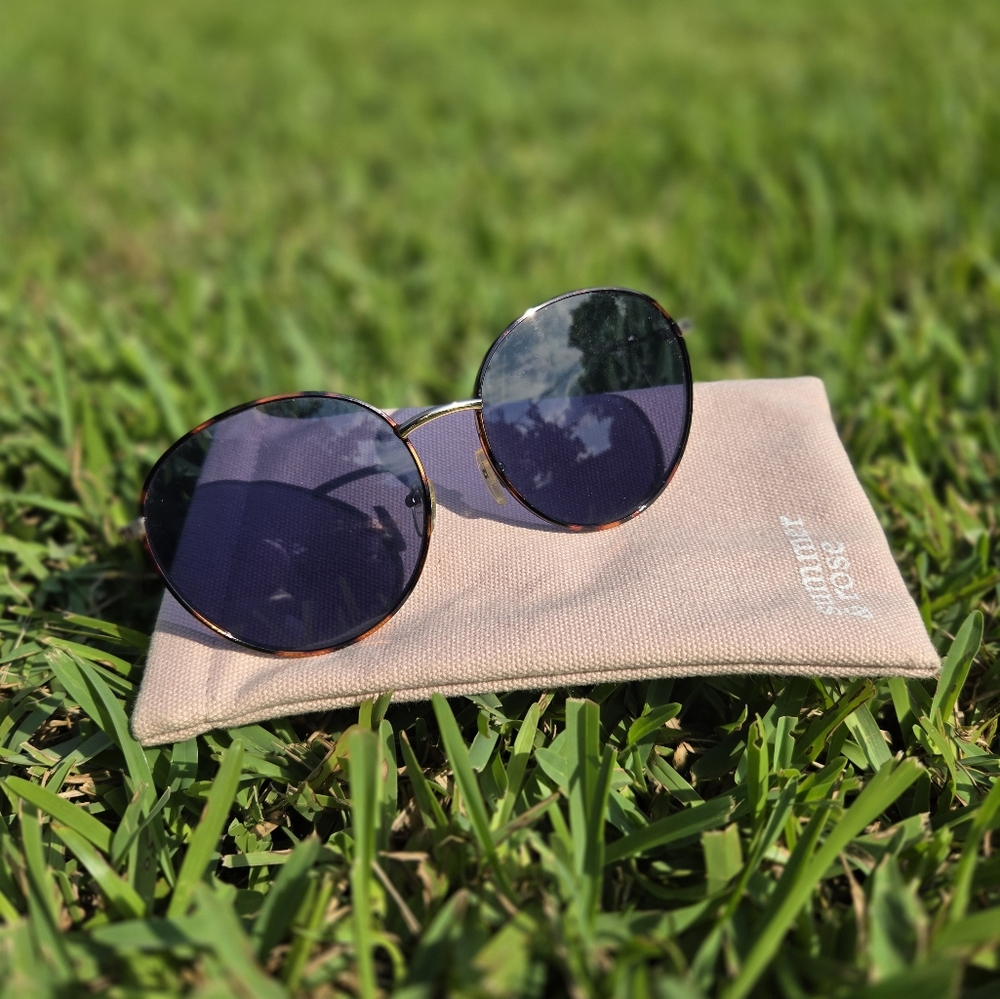 NWOT New Summer & Rose Round Blue, Gold & Tortoiseshell Hippie Sunglasses